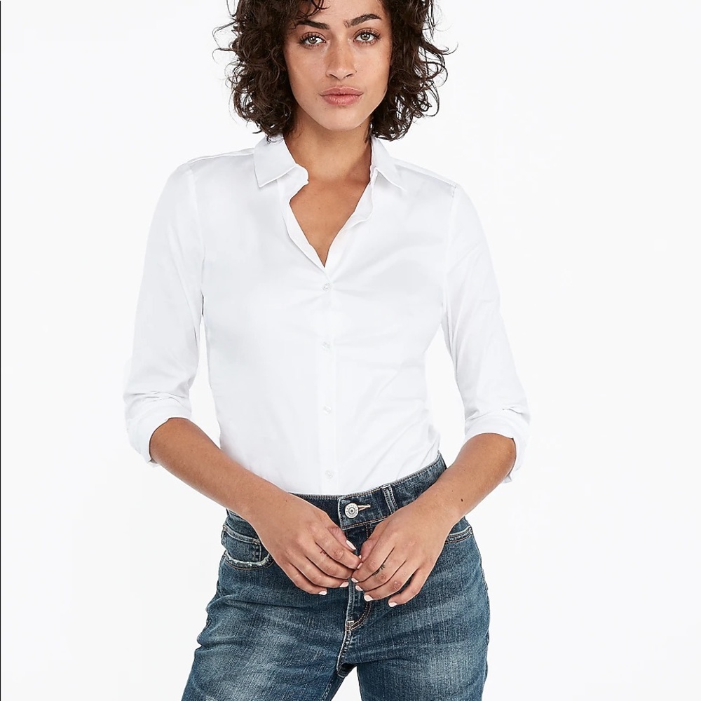 Express White Button Down Bodysuit NWT